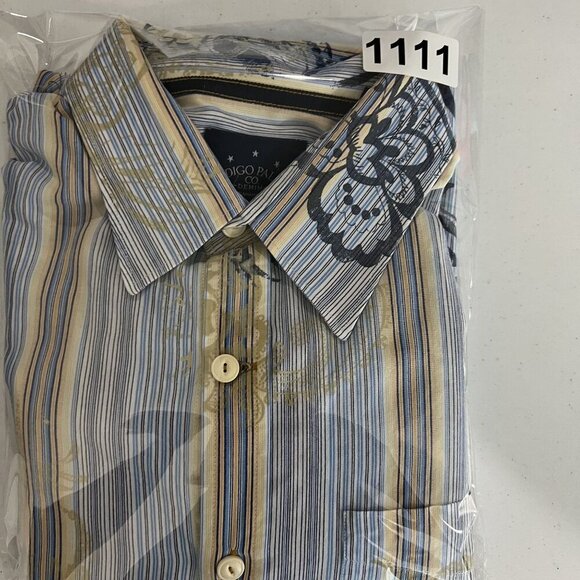 Tommy Bahama Mens L Indigo Palms Striped Front Back Graphic Button Up Shirt - Picture 15 of 15